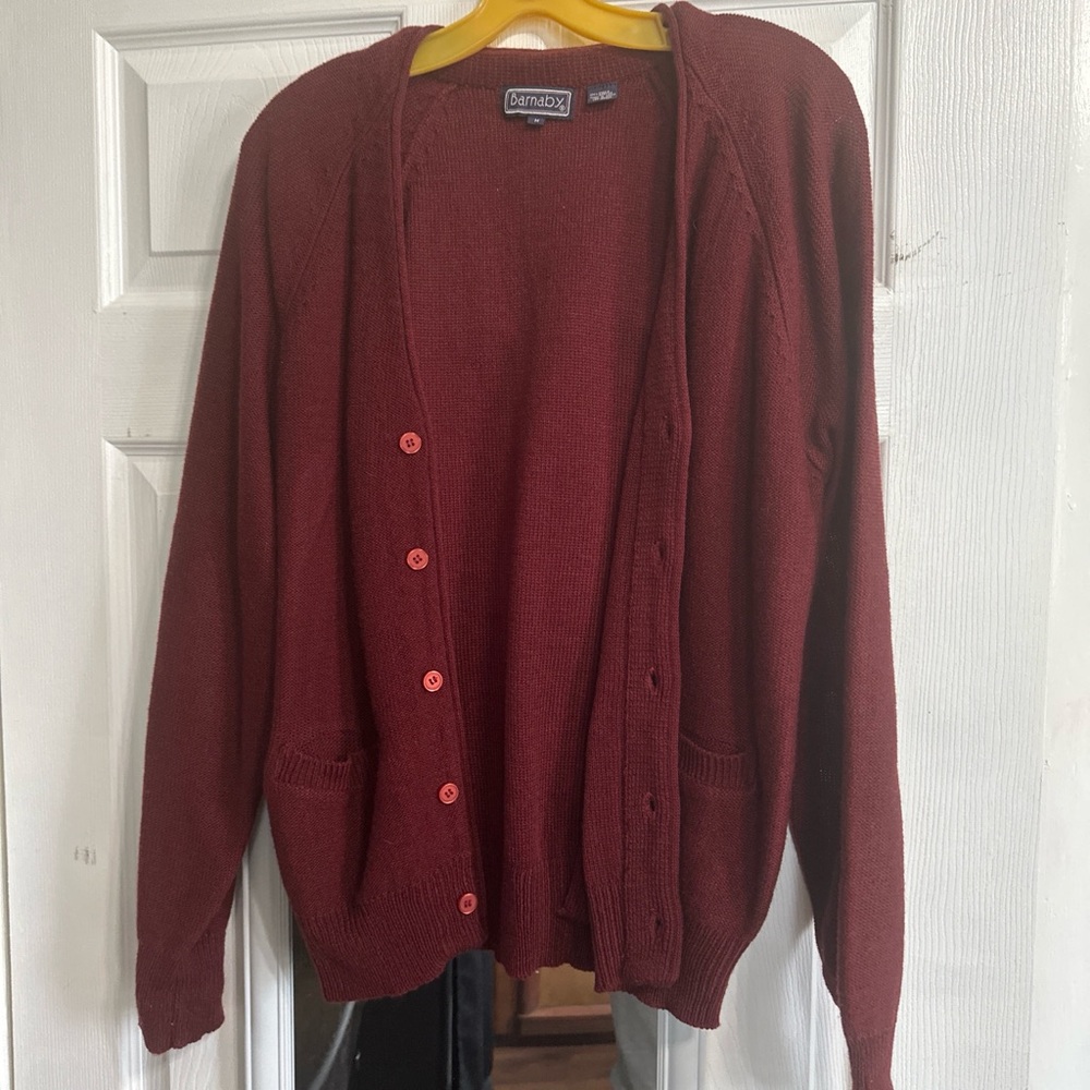 Men's Burgundy Button-Front Cardigan Sweater